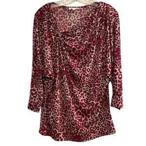 Kenar Women's M Fuchsia Leopard Print‎ 3/4 Sleeve Blouse